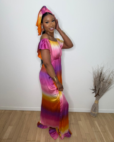 Robe longue en satin avec foulard assorti