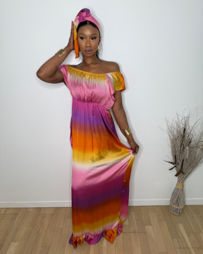 Robe longue en satin avec foulard assorti
