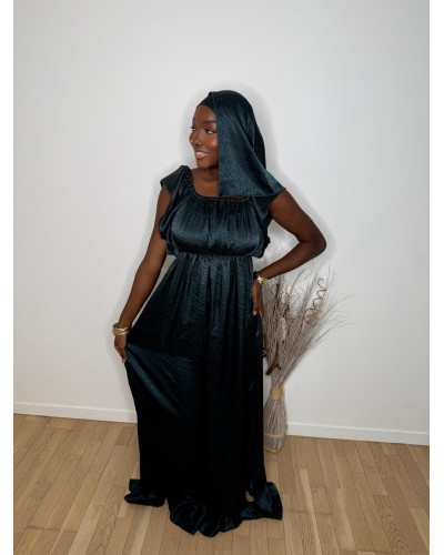 Robe longue en satin avec foulard assorti