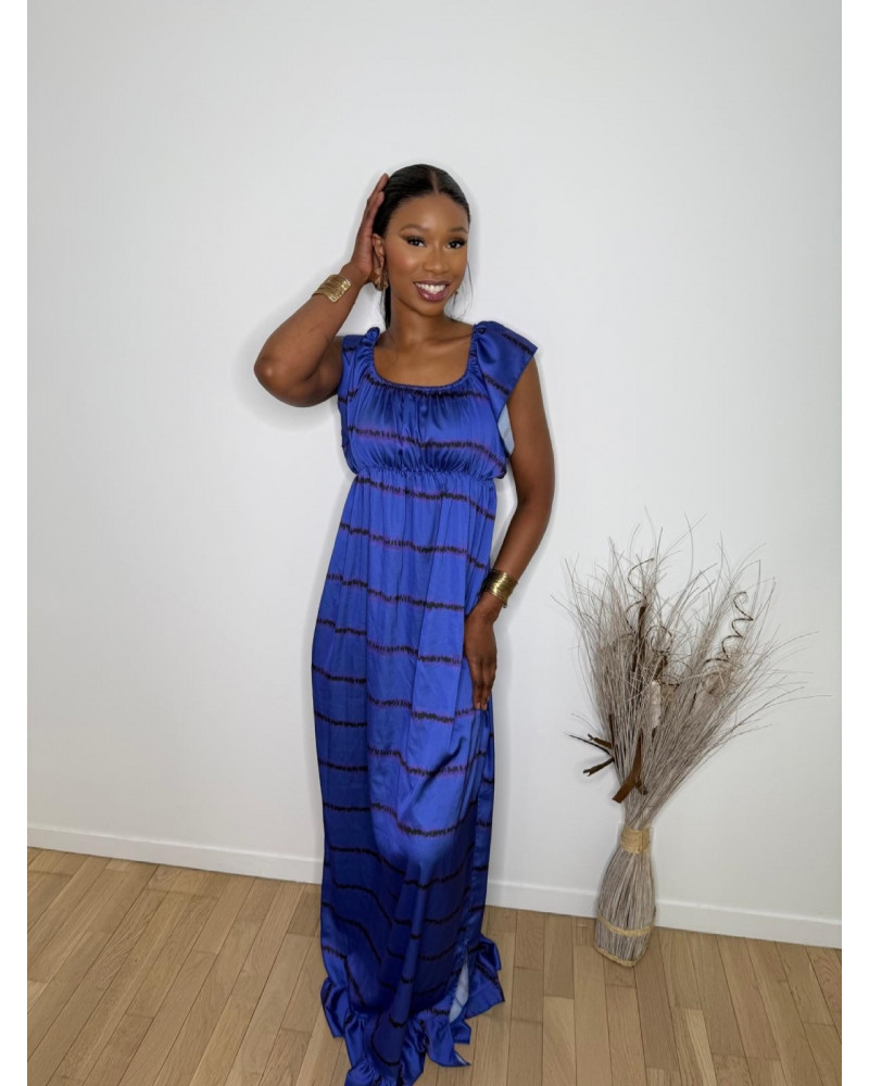 Robe longue en satin avec foulard assorti