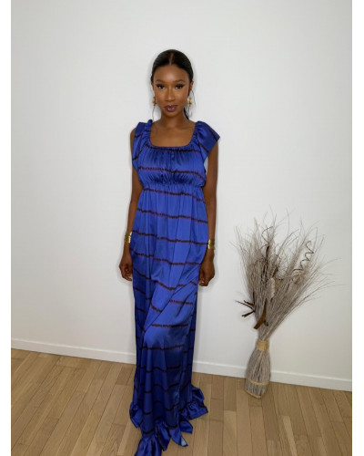 Robe longue en satin avec foulard assorti