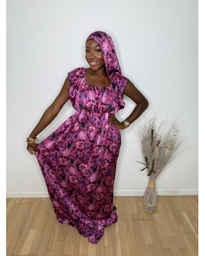 Robe longue en satin avec foulard assorti