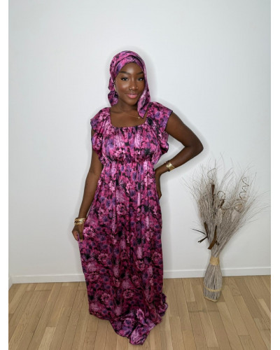 Robe longue en satin avec foulard assorti