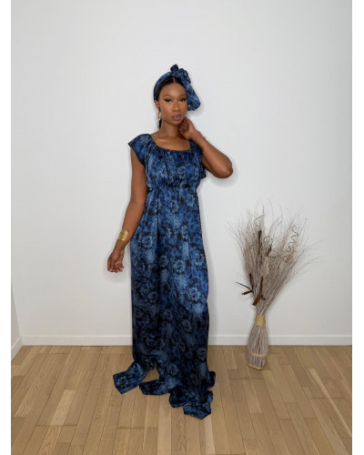 Robe longue en satin avec foulard assorti