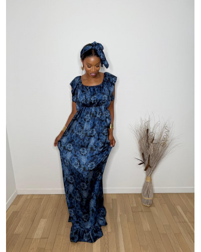 Robe longue en satin avec foulard assorti