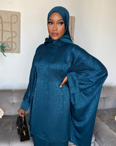 Ensemble bleu pétrole motif – Collection Lüwoma