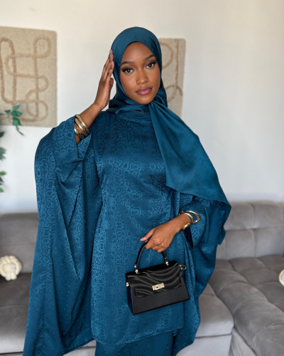 Ensemble bleu pétrole motif – Collection Lüwoma