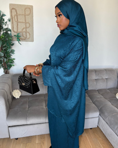 Ensemble bleu pétrole motif – Collection Lüwoma