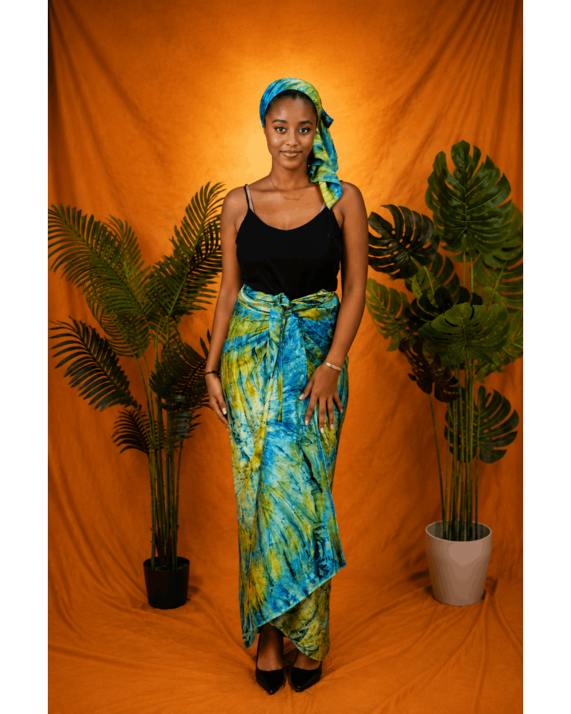 Pagne Lüwoma – Tie & Dye Vert/Bleu